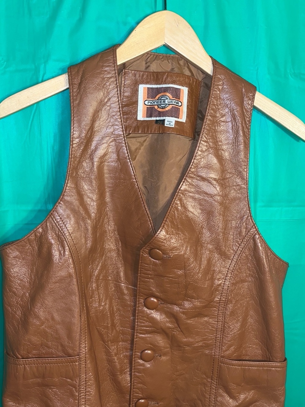 PIONEER WEAR Men's Cognac Brown Leather Button-Front Vest